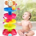 Roll Ball Drop Toy for Babies & Toddlers, Heavy Plastic 5 Layer Tower Run with Swirling Ramps and 3 Rattle Balls