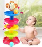 Roll Ball Drop Toy for Babies & Toddlers, Heavy Plastic 5 Layer Tower Run with Swirling Ramps and 3 Rattle Balls