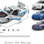 1:24 Scale Nissan Skyline GTR-R34 Diecast Models Alloy Diecast Toy Car Alloy Sports Car Model Vehicle Sound Light & Pull Back