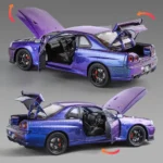 1:24 Scale Nissan Skyline GTR-R34 Diecast Models Alloy Diecast Toy Car Alloy Sports Car Model Vehicle Sound Light & Pull Back - Image 5
