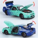 1/24 Scale Nissan Skyline GTR R34 Modified Floral Version Alloy Diecast Model Car with Sound & Light Pull Back Car