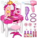 Toddler Makeup Table with Mirror and Chair, Kids Makeup Vanity Set with Accessories and Lights and Music Sound for Girls, Toddlers - Image 6