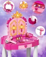 Toddler Makeup Table with Mirror and Chair, Kids Makeup Vanity Set with Accessories and Lights and Music Sound for Girls, Toddlers - Image 7