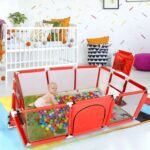 Portable Large Infant Playpen Toddler Safety Fence with Gate for Living Room Mall Made of Plastic Metal