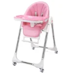 Foldable Baby High Chair Baby Plastic Dining Table High Chair Baby Feeding Chair With Wheel - Image 2