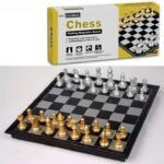 Foldable Magnetic Chess Board Game with Gold & Silver Pieces Indoor Family Games 48 cm