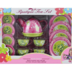 Tea set made of tin with flowers