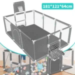 Baby Playpen Kids Safety Round Zipper Door Infant Activity Center Portable Grey - Image 4