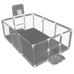 Baby Playpen Kids Safety Round Zipper Door Infant Activity Center Portable Grey - Image 2