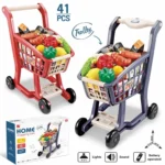 41 Pcs Kids Supermarket Shopping Cart Toy Set with Lights & Music