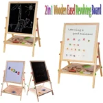 Kids 2 in 1 Wooden Writing Board Easel Black Board & Magnetic White Board Double Sided REVOLVING