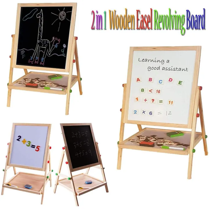 7809e67ca833a71247f158248365424a.jpg_720x720q80.jpg_ Kids 2 in 1 Wooden Writing Board Easel Black Board & Magnetic White Board Double Sided REVOLVING - Image 1