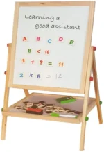 Kids 2 in 1 Wooden Writing Board Easel Black Board & Magnetic White Board Double Sided REVOLVING - Image 2