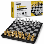 Chess Game Silver Gold Pieces Folding Magnetic Foldable Board Contemporary Set Fun Family Board Games Gifts