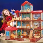 Girl Gift Set DIY Assembling Toy Building Luxury Villa Large Size Dream Doll House with Light