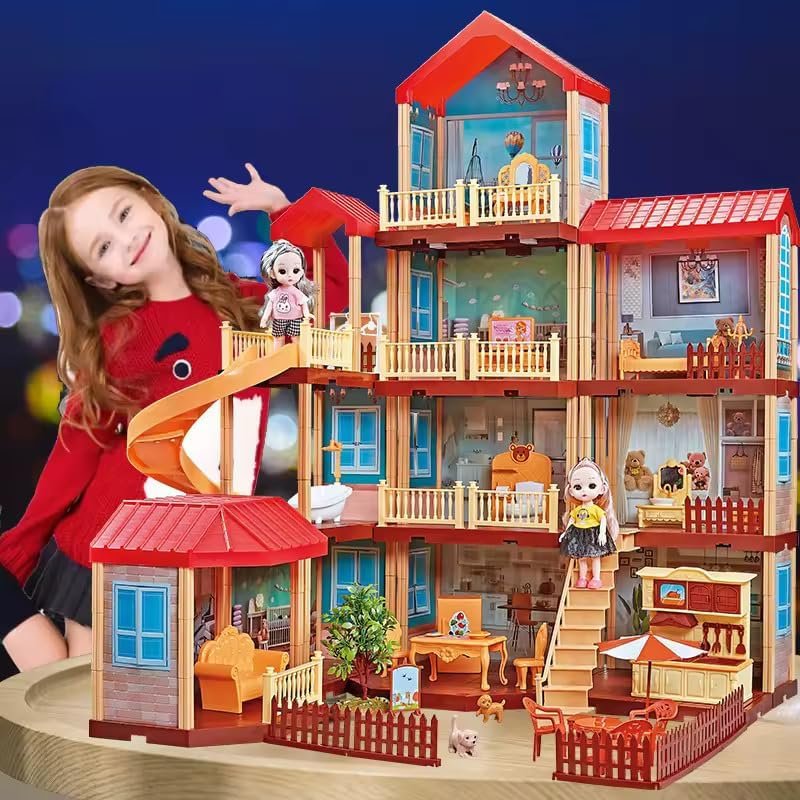 61JgFg42aqL Girl Gift Set DIY Assembling Toy Building Luxury Villa Large Size Dream Doll House with Light - Image 1