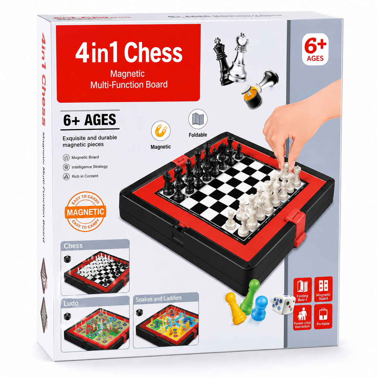 8e1ee8e2-9941-4382-829a-5546329abd19 4 in 1 Magnetic Board Game Set – Chess, Ludo, Snakes & Ladders & More - Image 1