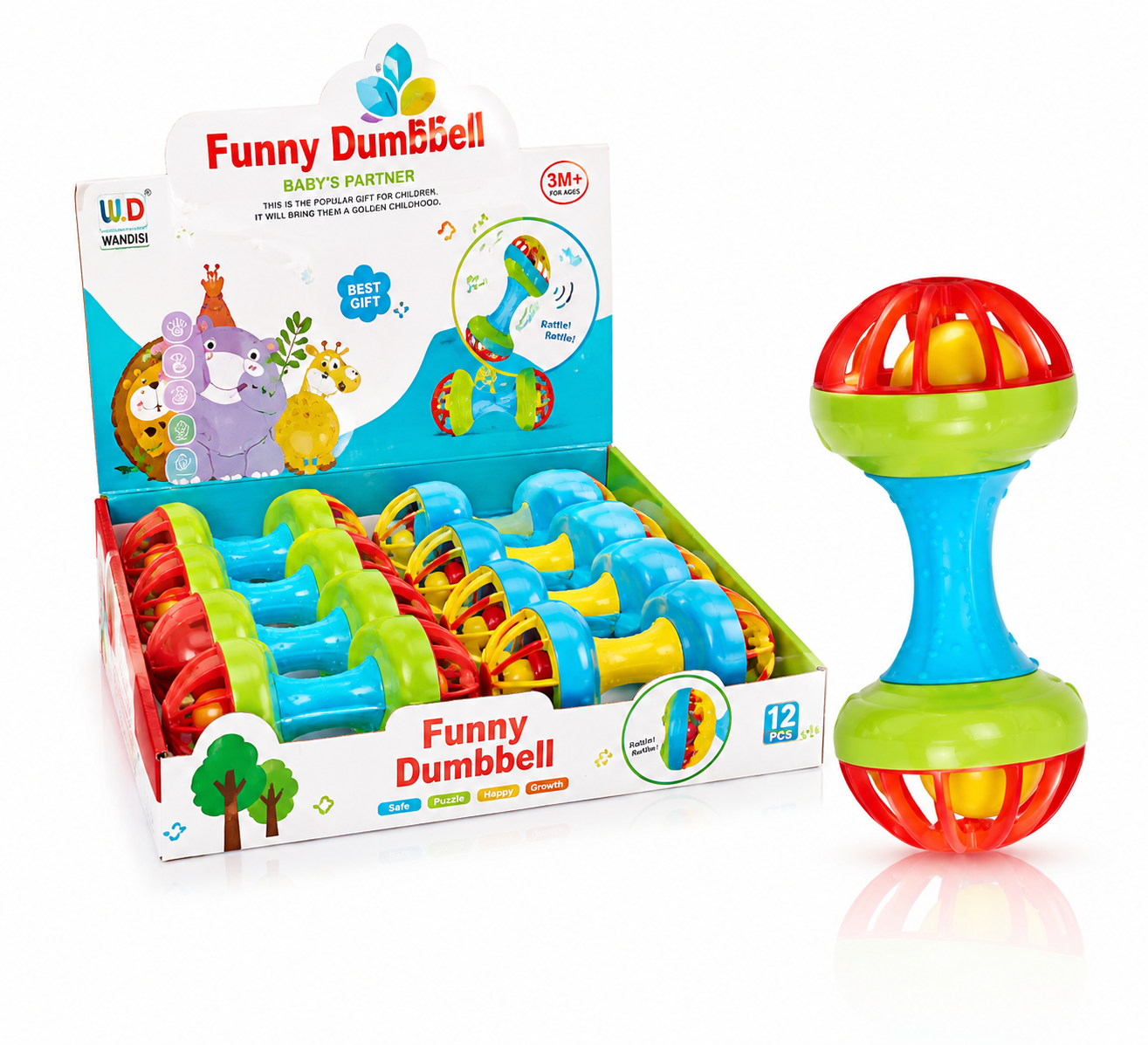 9661dd12-f4d1-439c-9568-e16199220969 Funny Dumbbell Baby Rattle Toy – Colorful Sensory Shaker - Image 1