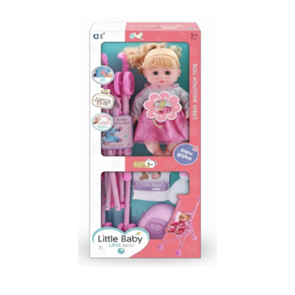 TsJMJZIzXa7pvZU7p4xezOMHj8CRAzhN8u89bmM9 Baby Stroller with 14 Inch IC Doll – Drinking & Urinating Girl Toy - Image 1