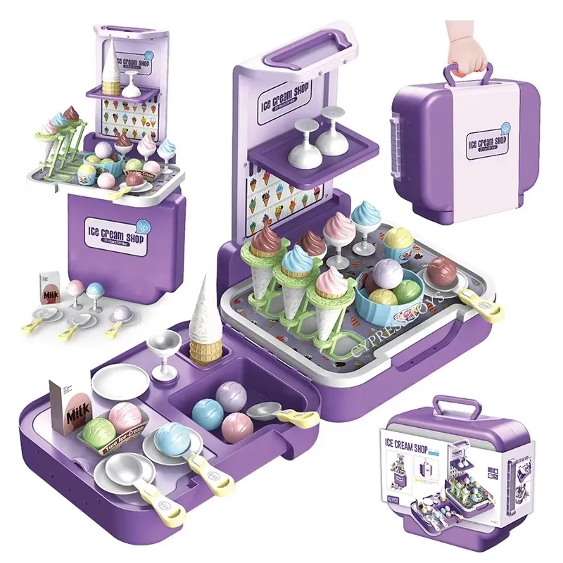 XGeFUhgByhdm3oe74YUvxoPyR0BFOQrnlzdkTZiB Pretend Play 3-in-1 Ice Cream Store Toy Set – 62 PCS for Kids - Image 1