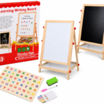 Kids 2 in 1 Wooden Writing Board Easel Black Board & Magnetic White Board Double Sided REVOLVING Easel Board (100cm)