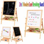 Kids 2 in 1 Wooden Writing Board Easel Black Board & Magnetic White Board Double Sided REVOLVING Easel Board (100cm) - Image 2