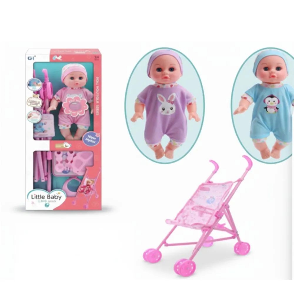 hL7p1eZasfx0BFZYJnoI3s60dqm3U936pwHkOOrY Baby Stroller with 14 Inch IC Boy Doll – Pretend Play Toy - Image 1