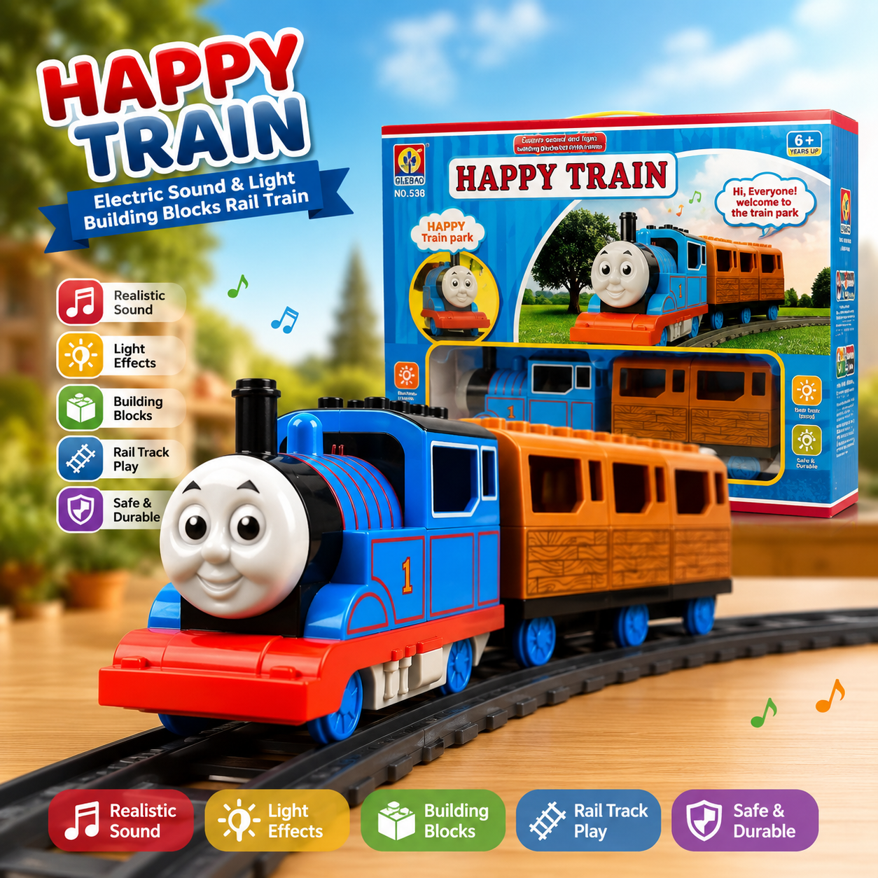 12138490-0c8c-4d05-9088-acc105569699 Happy Train Electric Sound & Light Rail Train Set - Image 1