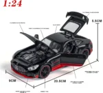 1:24 Mercedes Benz AMG GTR Die-Cast Toy Car, Alloy Metal Pull Back Sports Car with Light, Sound & Openable Doors, Luxury Model Gift for Kids & Collectors - Black - Image 6