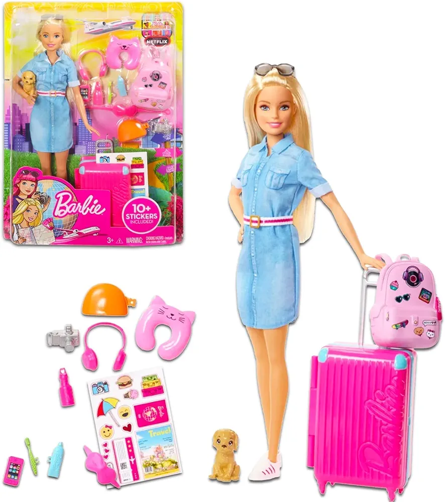 71fPvLLRyTL._AC_UF1000,1000_QL80_FMwebp_ Barbie Travel Doll Playset with Suitcase & Accessories - Image 1