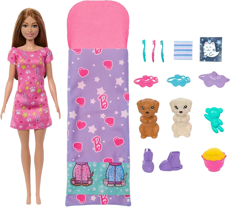 71y56tT+a1L._AC_UF894,1000_QL80_FMwebp_ Barbie Sleepover Playset with Color Change Pets & Accessories - Image 1