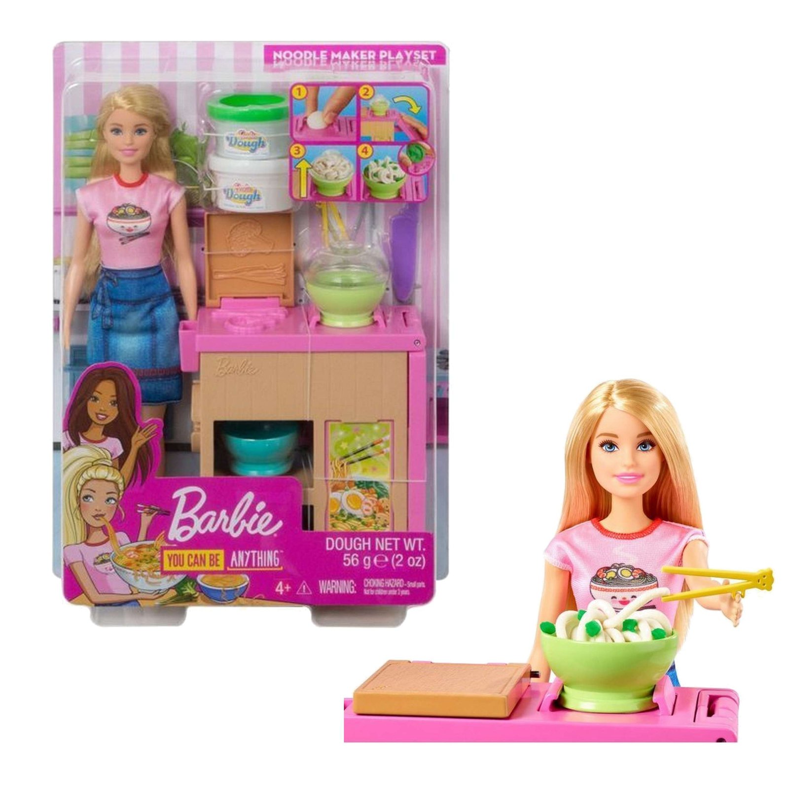 be7b0542d7137f40ee443a681cb747e7 Barbie Noodle Maker Kitchen Playset with Dough & Doll - Image 1