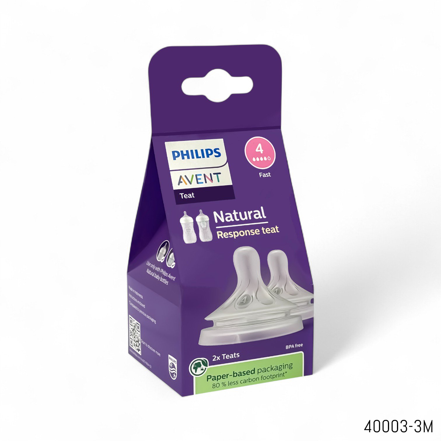 40003-3m-philips-avent-teat-natural-response-nipple-2pcs-set-3m-level---4 Philips Avent Teat Natural Response Nipple 2pcs Set 3m+ Level - 4 - Image 1