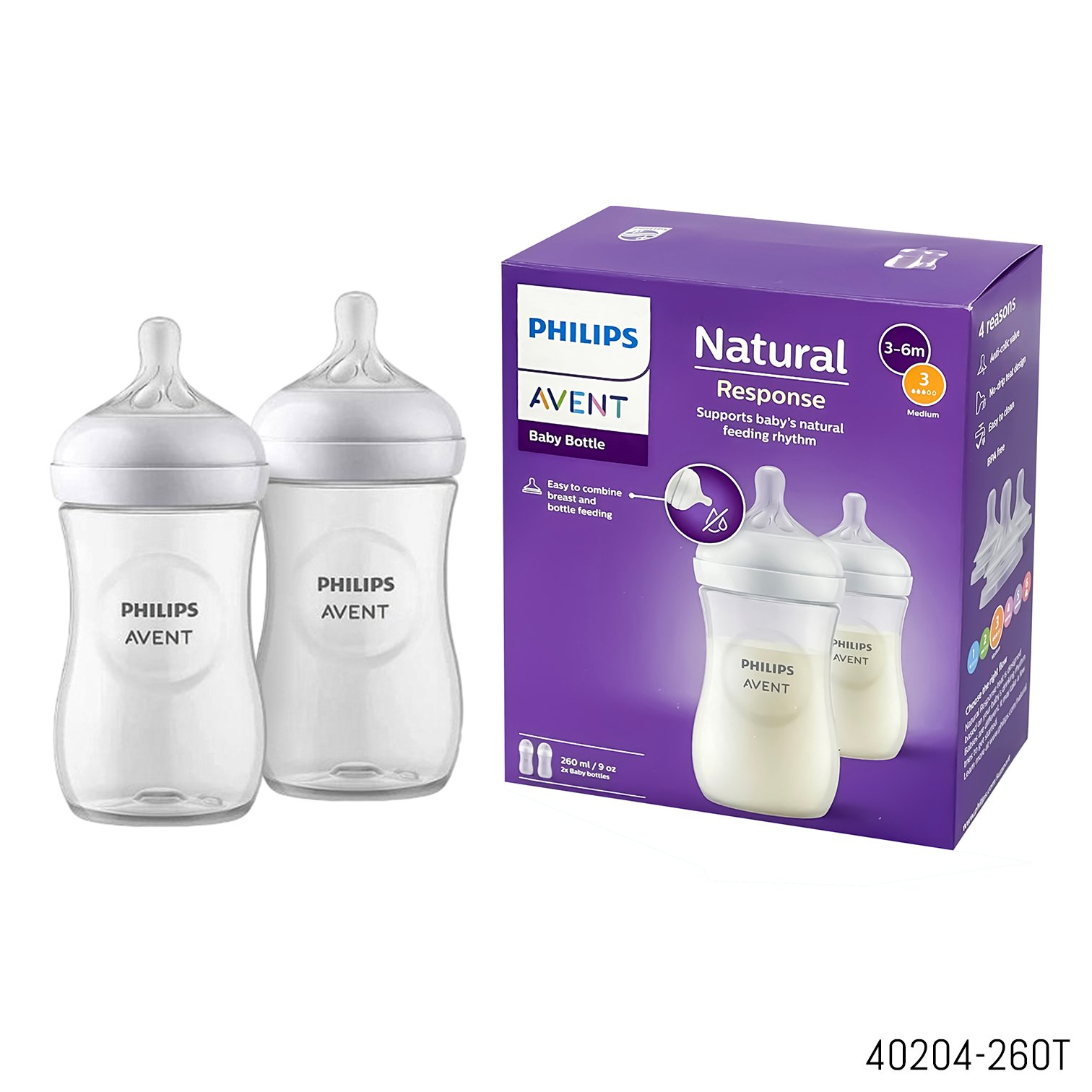 40204-260t-philips-avent-natural-response-baby-feeding-bottle-wide-neck-pp-3-6m-260ml-twin-bottle-pack-3 Philips Avent Natural Response Baby Feeding Bottle Wide Neck PP 3-6m 260ml Twin Bottle Pack - Image 1