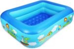 Jiosdo Paddling Pool for Kids, 120cm Rectangle Inflatable Baby Pool 2-Ring | Kids Swimming Pool with Soft Inflatable Floor for Outdoor Garden Backyard Summer Water Toy for Toddlers Children