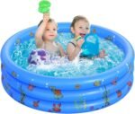 Paddling Pools for Kids, Inflatable Baby Swimming Pool, 3 Ring Paddling Pool with Inflatable Safety Bubble Floor, Small Paddling Swimming Pools for Toddlers Gardens Backyard, Blue/100 * 40cm