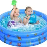 Paddling Pools for Kids, Inflatable Baby Swimming Pool, 3 Ring Paddling Pool with Inflatable Safety Bubble Floor, Small Paddling Swimming Pools for Toddlers Gardens Backyard, Blue/100 * 40cm