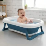 StarAndDaisy Luxe Baby Bath Tub, Foldable Infant Bathtub and Anti-Slip Support, Quick Drain System – Brown - Image 2