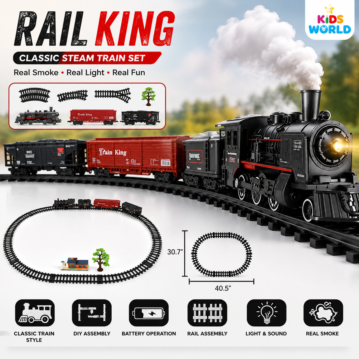 a800455d-1f22-48f5-8b22-ea32f63b904d RAIL KING – Classic Steam Train Set - Image 1