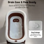 StarAndDaisy Luxe Baby Bath Tub, Foldable Infant Bathtub and Anti-Slip Support, Quick Drain System – Brown - Image 4
