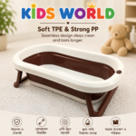 StarAndDaisy Luxe Baby Bath Tub, Foldable Infant Bathtub and Anti-Slip Support, Quick Drain System – Brown